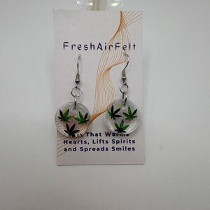 Stoner, grass sparkle Unique hand crafted Resin Stainless drop steel earrings
